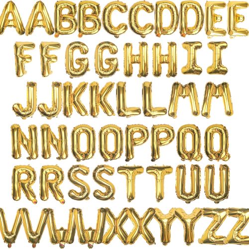 [52 PCS] 16" Foil Gold Letter Balloons 2 Sets of A-Z, Mylar Aluminum Hanging Alphabet for Graduation New Year eve Birthday Party Decorations