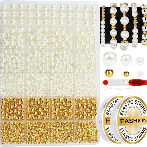Hpebl 2136PCS Beads for Bracelets Pearl Bracelet Making Kit Friendship Bracelet Kits Bracelet Bead Kits Small Pearl Bead and Gold Beads Beading Kit for Bracelets Jewelry Making Kit