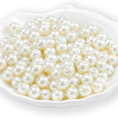 CTBC33CT_1 200Pcs Glass Pearl Beads Faux Pearls Round Czech Tiny Satin Luster Spacer Loose Beads Bulk with Holes Handcrafted for DIY Bracelets Jewelry Making Crafts Supplies (6MM, Cream)