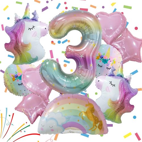 Unicorn Balloons Unicorn Birthday Party Decorations for Girls with Heart Star Rainbow Balloons Wedding Baby Shower Unicorn Party Supplies (Number 3)