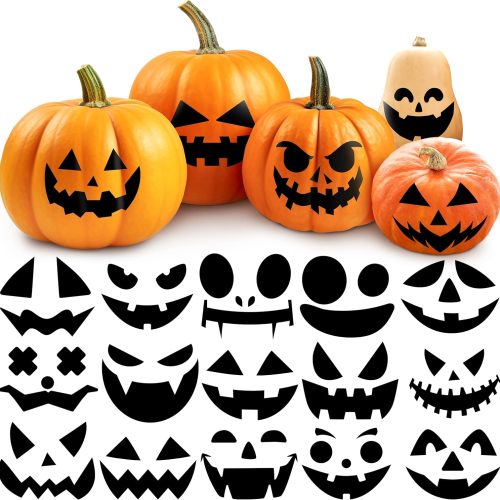 LINAYE 40 PCS Pumpkin Decorating Stickers, Halloween Jack-O-Lantern Face Stickers for Craft, Make Your Own Pumpkin Face Decorating Kit, Halloween Game Activities Gifts Party Favors for Kids