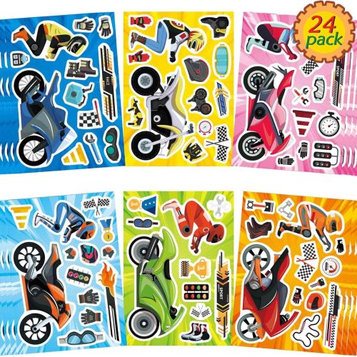 24 Sheets Make Your Own Motorcycle Stickers for Kids Toddler, Motocross Stickers Make a Face Stickers, Dirt Motobike Stickers for Kids Teens Motorcycle Stickers Kids Party Favor Supplies Crafts