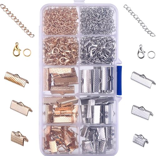 370 Pieces Ribbon Bracelet Kit for Jewelry Bookmark Pinch Crimp Ends Lobster Clasps with Jump Rings and Chain Extenders for Jewelry Craft Supplies DIY Choker Anklets