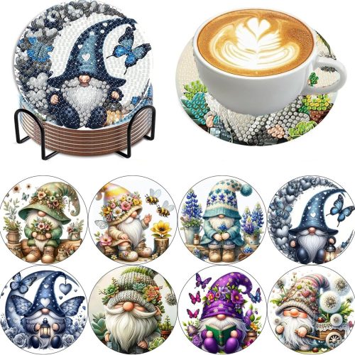 8 Pack Diamond Art Coasters Kits - Gnomes Diamond Painting Coasters Kit Set with Holder Cork Pads, DIY Non Slip Coaster Craft Kits for Adults Beginners Ideal Gifts