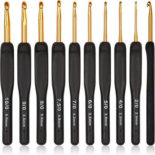 Coopay Black Gold Crochet Hooks Needles for Arthritic Hands, 2.0-6.0mm Crochet Hook Set Ergonomic Soft Grips Knitting Hook for Crochet Yarn Craft, Aluminum Knitting Crochet Supplies Kit for Knitter