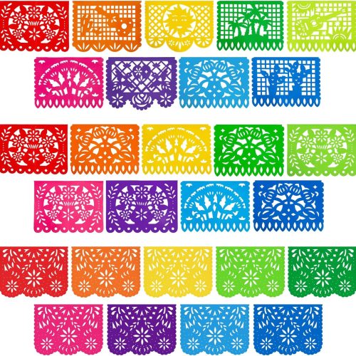 DomeStar 3 Packs Mexican Party Decoration, 54 Feet Plastic Papel Picado Fiesta Banner Cinco de Mayo Garland for Mexican Birthday Party Supplies