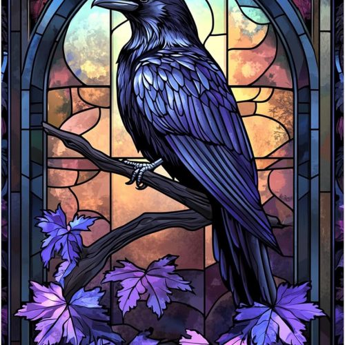 MEIYUDA Crow Diamond Painting Kits for Adults, 5D Crow Stained Glass Diamond Painting Kits for Beginners, DIY Full Drill Crystal Craft Kits for Home Wall Decor and Relaxation Gem Arts 12x16in