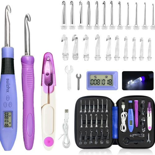 Counting Crochet Hook Set Digital, Crochet Kit with 22 Different Size Interchangeable Crochet Needle, Light Up Crochet Hooks for Stitch & Row Counter, Ergonomic Crochet Hooks with 2 Levels Led