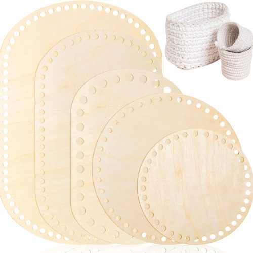 Fanfanwin 10 Pcs Wooden Basket Bottom for Crochet Oval Circle Moses Basket Base 5 Sizes Art Wood Knitting Base Shapers for DIY Knitting Art Craft Weaving Making Supplies(Classic Size,Oval, Round)