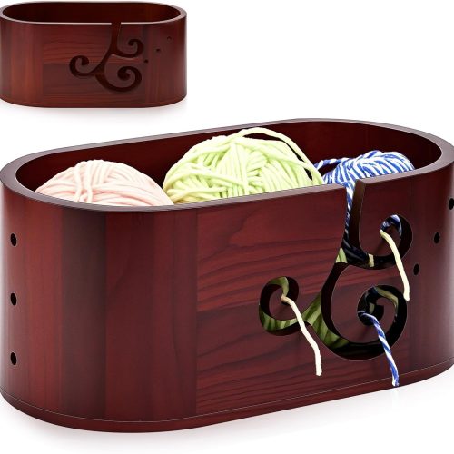 Marsui 3 Holes Curly Design Yarn Bowls for Crocheting Wooden Crochet Bowl Holder Crochet Knitting Supplies Crocheters Gift, 5.47 x 10.79 x 4.72 Inch