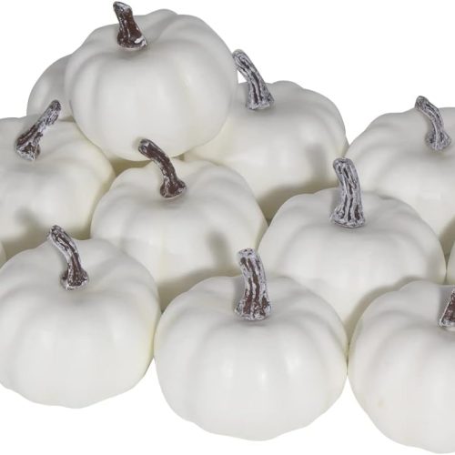 CCINEE 12 PCS Halloween White Artificial Pumpkins, Lifelike Mini Fake 3.1in Rustic Fall Harvest Decoration for Harvest Halloween Party Thanksgiving Home Decor and Displaying
