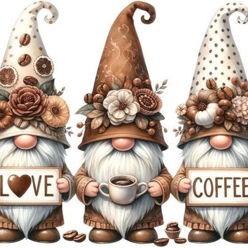 Yezavesu Gnome Diamond Art Kits for Adults, Coffee Diamond Painting Kit for Beginners, 5D DIY Round Full Drill Painting with Gem Art Craft Kits for Home Wall Decor 12x16 Inch