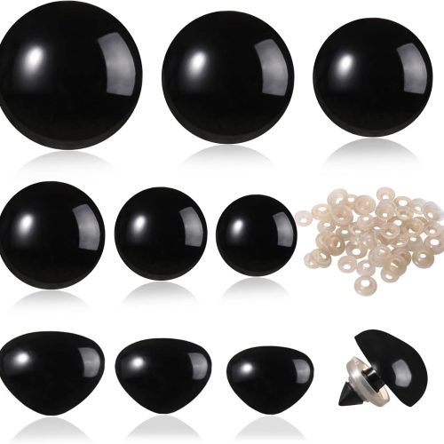 360 Pcs Large Plastic Safety Eyes and Noses 12-30mm Assorted Sizes with Washers for Crochet Big Stuffed Animals Needle Felting Crafts Dolls DIY, Black