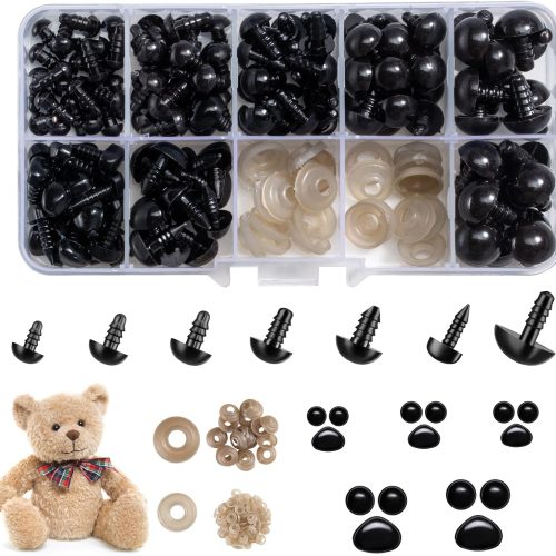 270PCS Safety Eyes and Noses, Black Plastic Eyes and Teddy Bear Nose with Washers for Doll Making for Crafts