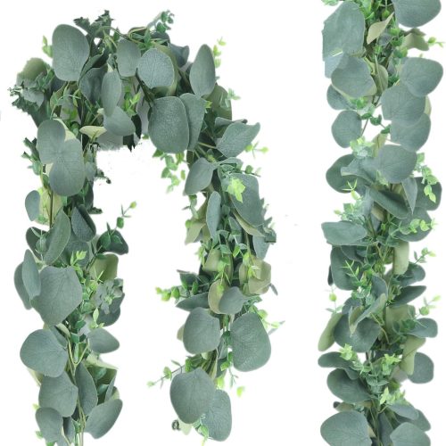 2 Pcs 6 ft Artificial Eucalyptus Garland Greenery Faux Eucalyptus Garland Plant Fake Silver Dollar Eucalyptus Leaves Hanging Vines Suitable for Wedding Arch Party Table Family Wall Decor