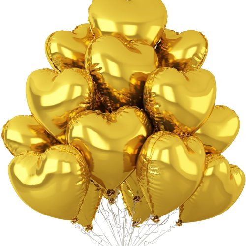 Gold Heart Balloons,12Pcs 18 Inch Metallic Gold Foil Love Heart Shaped Balloons for Birthday Party Wedding Engagement Anniversary Graduation Celebration Baby Shower Valentines Day Decorations
