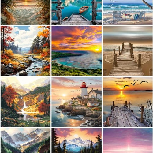 OXYSURE12 Pack Diamond Painting Kits for Adults, Landscape Diamond Art Kits, Mountain Diamond Painting, Sea Diamond Painting Kits, Full Drill Diamond Dots Painting 12x12 inch (Natural scens)