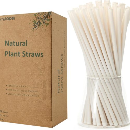 Biodegradable Straws made of Natural Plant | 200 PCS 7.8'' Compostable Eco-Friendly Drinking Straws Disposable | Durable for Hot & Cold Drinks
