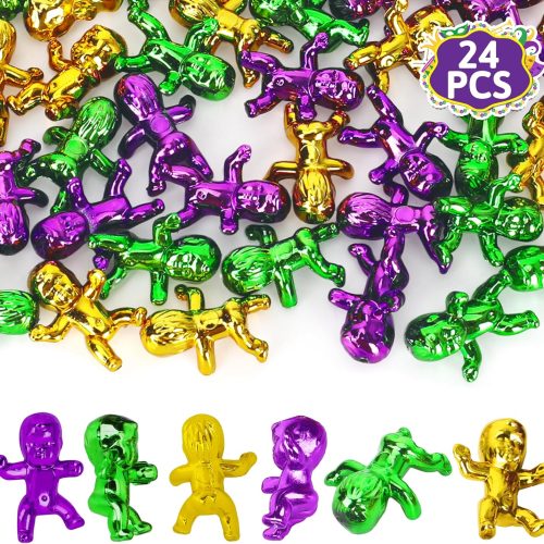 Blowata 24 PCS King Cake Babies, 1 Inch Plastic Babies for Mardi Gras, Purple Green Gold