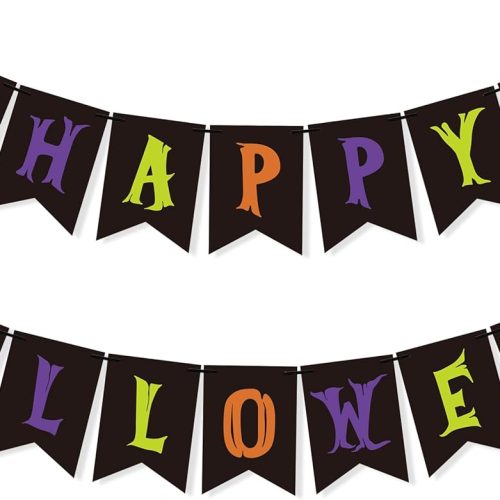 Happy Halloween Banner with Pumpkin for Halloween Decorations, Paper Flag Bunting Garland Halloween Mantel Fireplace Decor Home Outdoor Haunted House Decorations Supplies