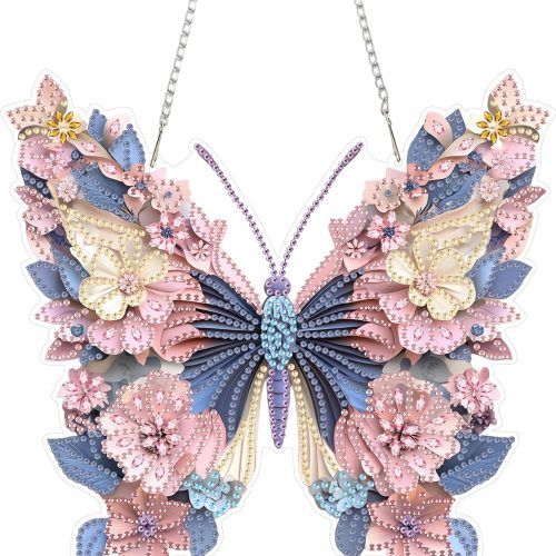 Hanging Diamond Art Painting Ornament Butterfly, DIY Double Sided Acrylic Diamonds Painting Pendant Kit for Adults