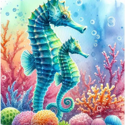 WSLWXSHM Diamond Painting Kits for Adults Seahorse, Round Full Drill Diamond Art Kits, 5D DIY Paint with Diamonds Crafts for Home Wall Decoration Gifts 12×16Inch, Marine Life