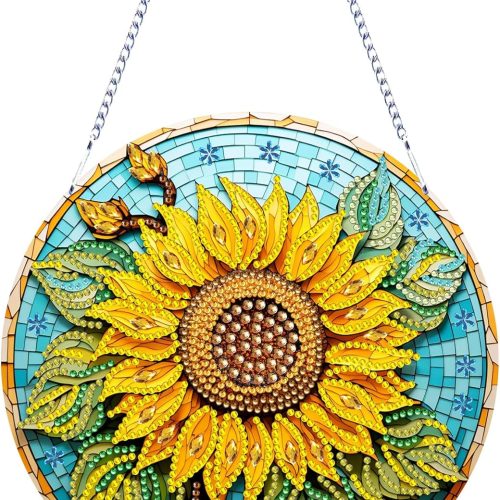 Nivvey DIY Hanging Diamonds Painting Pendant Kit Sunflower, 7.4x7.4inch Gem Painting Board Art Kit Ornament, Special Crystal Diamond Craft Box Kit, Yellow