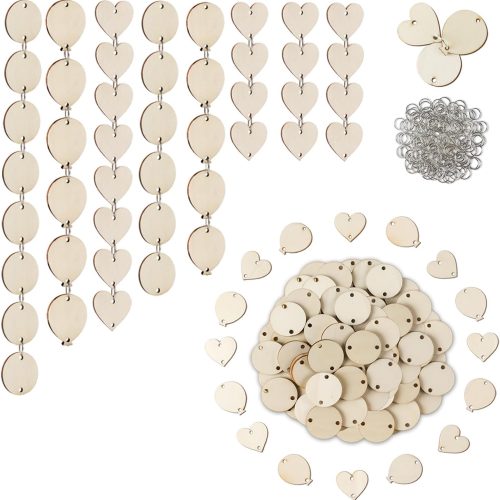 Family Birthday Plaque Tags Wooden Heart Circle Balloon Tags with Holes and Ring 210 Pieces in Total for Family Sign Birthday Calendar, Valentine, Chore Board Wood Crafts
