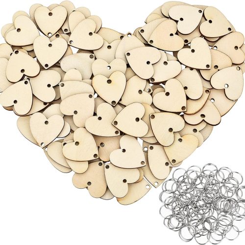 CTO139CT_1 Bememo 200 Pieces in Total, Wooden Heart Tags with Holes and Rings, Family Birthday Plaque Tags Heart Shaped Wood Discs for Birthday Reminder Calendar Board Chore Boards Wedding DIY Crafts