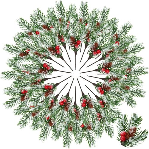 48 Pcs Christmas Picks and Sprays Christmas Tree Floral Picks Holly Red Berry Stem Spray Greenery for Craft Artificial Faux Pine Branches Pine Cones Branches for Tree Home Decor Garland Wreath (Fresh)