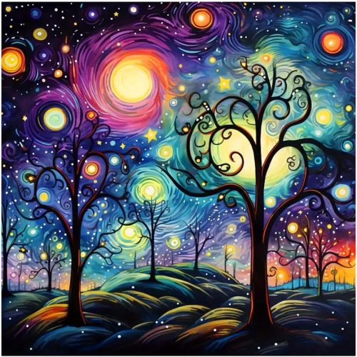 FHBUBPUP Starry Sky Diamond Painting Kits for Adults, Starry Night Scenery Diamond Art Kits for Beginners, 5D DIY Full Drill Round Gem Art, Paint with Diamond Beads Craft Home Wall Decor 12x12 inch