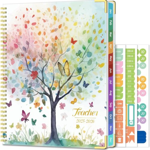 Teacher Planner 2025-2026 Academic Year, Aug.2025 - Jul.2026, 8.5" x 11" Lesson Planner Book for Teachers, Hardcover Teacher Planners with Colorful Monthly Tabs for Homeschool & Classroom Organization - Tree