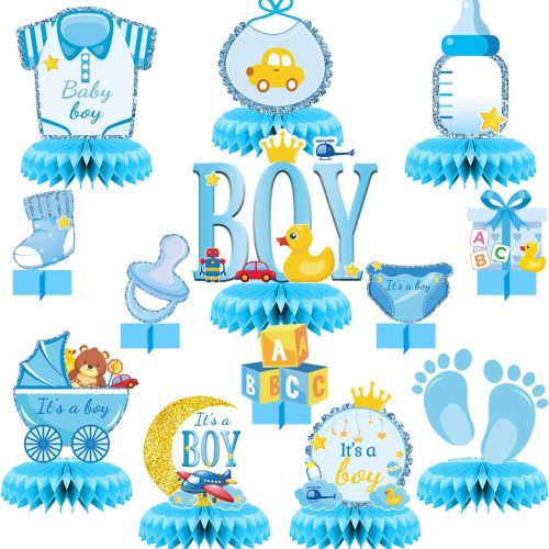 13 Pcs Honeycomb Centerpieces for Baby Boys' Tables - Baby Shower Decorations