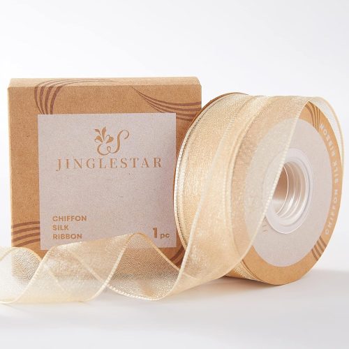 1 Inch Wide Sheer Chiffon Ribbon - Pearl Silk Woven Ribbon Suitable for Gift Wrapping, Wedding Decor, Home Decor, Girl Hair Accessories Handmade DIY (25 Yards/roll) (Champagne)