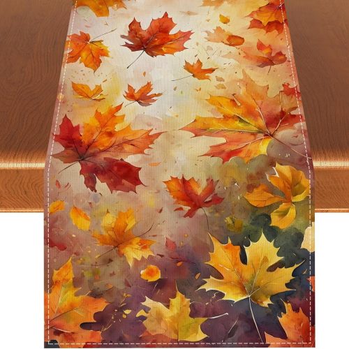 Maple Leaves Fall Table Runner,Autumn Thanksgiving Harvest Festival Farmhouse Decorations and Supplies for Home Kitchen Dining Room Table-13×72''