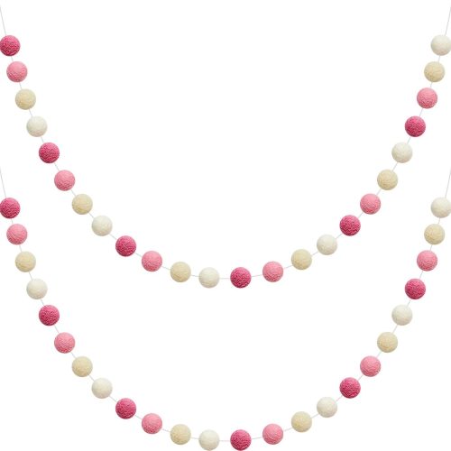 WILLBOND 2 Pieces Wool Felt Rainbow Ball Garland Colorful Pom Pom 6.5 ft Long 24 Ball Garland for Easter Mardi Gras Classroom Halloween Thanksgiving Xmas (Pink,Light Pink,Beige,White)