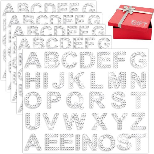 170 Pieces Rhinestone Letters Stickers, 5 Sheets Glitter Self Adhesive Diamond Alphabet Sticker Silver Bling Crystal Letter Stickers Gemstone Border Stickers for DIY Craft Decors Clothes Bags Hats
