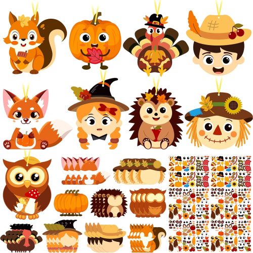 36Pcs Fall Animal Ornament Crafts Kits: Make Your Own Thanksgiving Turkey, Scarecrow, Pumpkin Ornaments with Stickers, DIY Arts and Craft Decorations Autumn Harvest Activities Party Supplies Decor