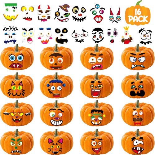 Halloween Pumpkin Decorating Stickers, 32Pack Pumpkin Stickers, Small Mini Pumpkin Face Sticker, Halloween Crafts for Kids, Halloweens Trick or Treat Sticker Gifts for Halloweens Party Favors Supplies