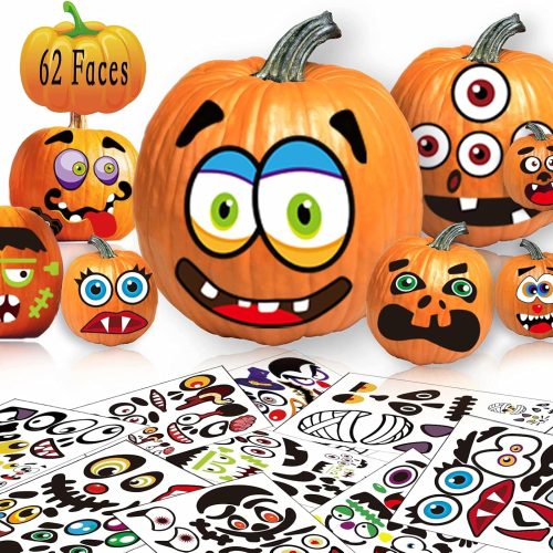 62Pcs Halloween Pumpkin Decorating Stickers Pumpkin Face Stickers for Decorations Halloween Face Stickers Pumpkin Stickers Halloween Party Supplies Party Favors Trick or Treat Gifts for Kids Toddlers