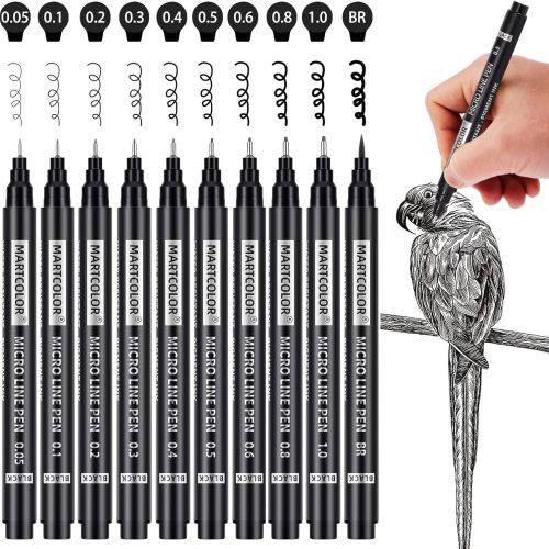 Micro Pen Fineliner Pens, 10 Size Fine Point Archival Black Ink Pens, Waterproof Multiliner Pen for Artist Illustration, Sketching, Art Drawing, Anime, Manga, DIY Gifts Projects