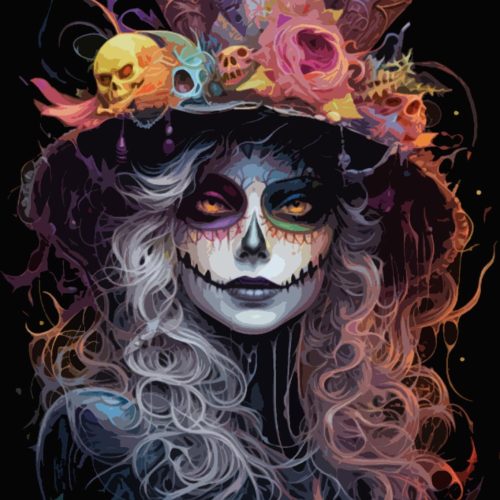 Halloween Woman Portrait Paint By Bumbers for Adults Pumpkin Skull Hat DIY Paint by Numbers Acrylic Paint Canvas Beautiful Women Girl Painting Kits Art Halloween Gifts 16x20 Inch（without Frame）