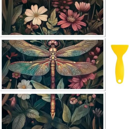 Peacoblue Rub on Transfer Decal Sticker for Furniture Craft Decor 6"x12" Vintage Dragonfly and Flowers, 3Pcs Waterproof UV DTF Transfer for Drawer Dresser Glass Porcelain Wood Plastic Window