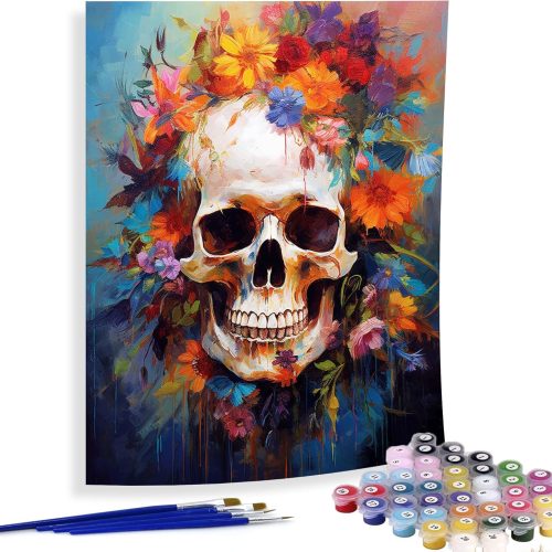 Diymood Paint by Numbers Kits for Adults Skeleton, DIY Oil Painting Flower Acrylic Paint by Number Kits for Kids Adults Beginner for Home Wall Decor 16x20 inch