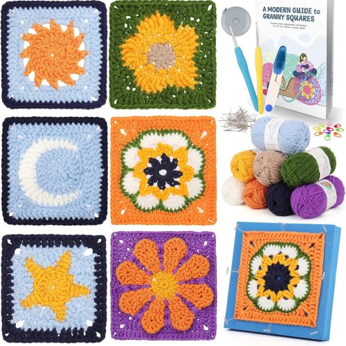 Coopay Crochet Starter Kit for Beginners - Granny Squares & Step-by-Step Instructions, 8PCS Yarn, Learn to Crochet Blankets, Coasters