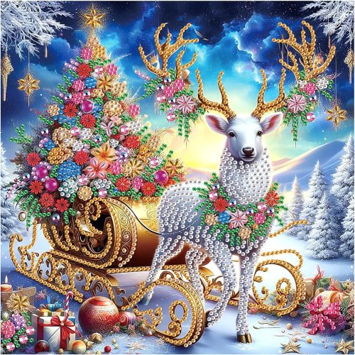 Diamond Art Painting Kits for Adults, Christmas 5D Special Shape Diamond Art Kits, Crystal Rhinestones Diamond Art Painting for Home Wall Decoration Gift 12×12 inch, Christmas Deer Christmas Tree
