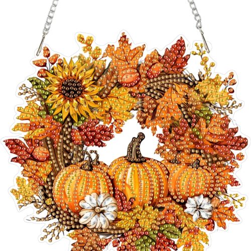 SENQAO Halloween Diamond Art Hanging Kits for Adults Beginners, DIY Acrylic 5D Special Shaped Crystal Diamond Gem Art Painting Hanging Ornament for Home Wall Decor and Gift（Fall Pumpkin Wreath）