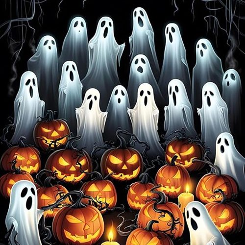 Halloween Diamond Art Kits for Adults,Terrifying Ghost Diamond Painting Kits for Beginners,5D Diamond Painting Scary Pumpkins,DIY Full Round Drill Gem Art Paint by Diamonds,Home Wall Decor 12X16 inch