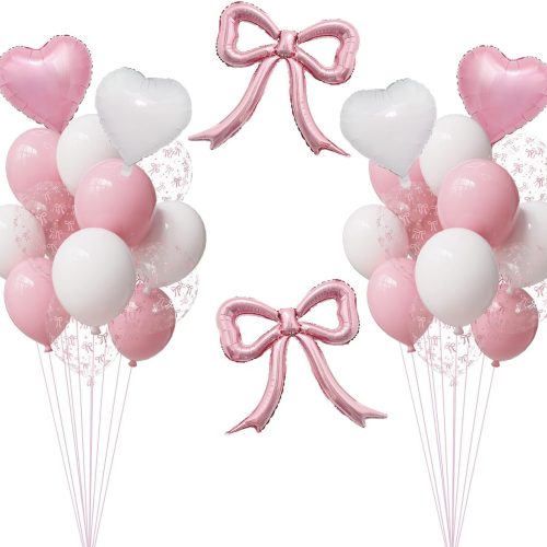 Pink Bow Balloon Party Decor,Pink & White Bow Print Balloons for Girls Just Wanna Be One,Bridal Shower Coquette Birthday Decorations for Girls, Women, Baby Shower