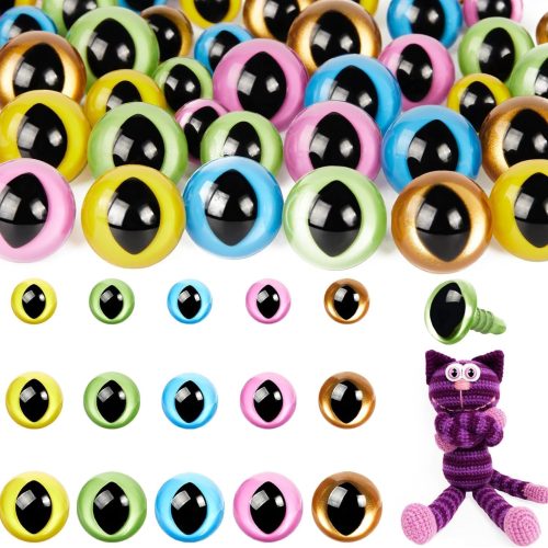 MUCUNNIA 80pcs 12-18mm Plastic Safety Eyes for Amigurumi Cat Eyes for Craft Safety Eyes for Crochet Doll Dragon Eyes for Stuffed Animals with Washers for DIY Crafts,Puppet Decorations(5 Colors)